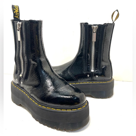 MARTENS 2976 MAX PATENT Black Distressed Patent Chelsea Zip